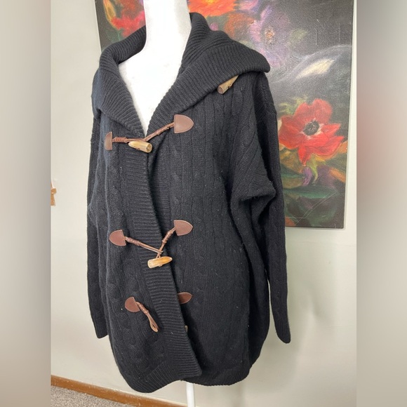 Vintage Ralph Lauren Blue cashmere Wool Cable Knit Cardigan Classic Preppy M L - Picture 3 of 10